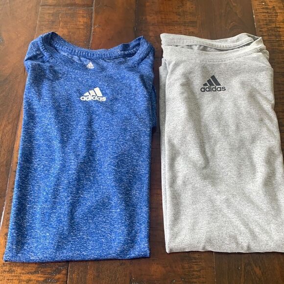 2 Adidas Mens Climalite Heather Gray Workout Logo Blue T-Shirt Tee 2996A Medium - Picture 11 of 11